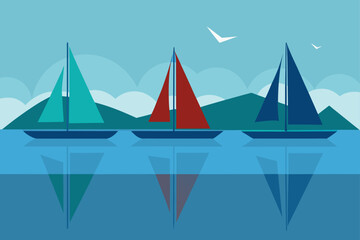 sailboats on lake with reflections on water