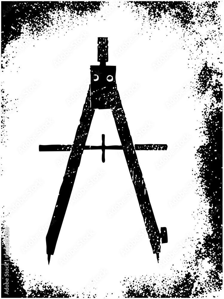 Poster vector detailed of a drafting compass with precise lines.