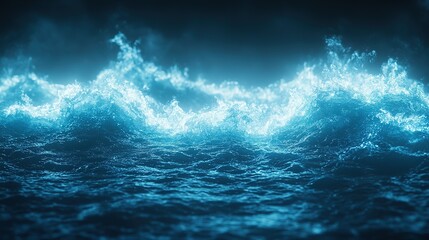 Fototapeta premium Blue ocean waves with bright light effect on top of the water.