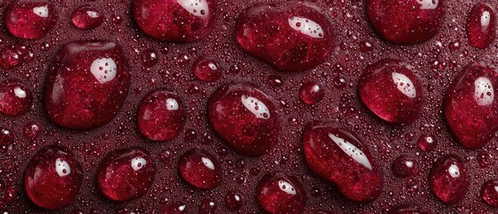 Close-up of water droplets on a dark red surface