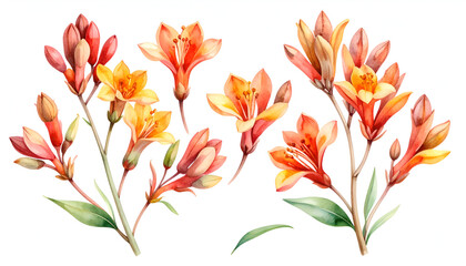 Watercolor Orange  Yellow Flowers.