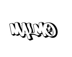 hand drawn graffiti calligraphy letters MALMO city name isolated design in black and white