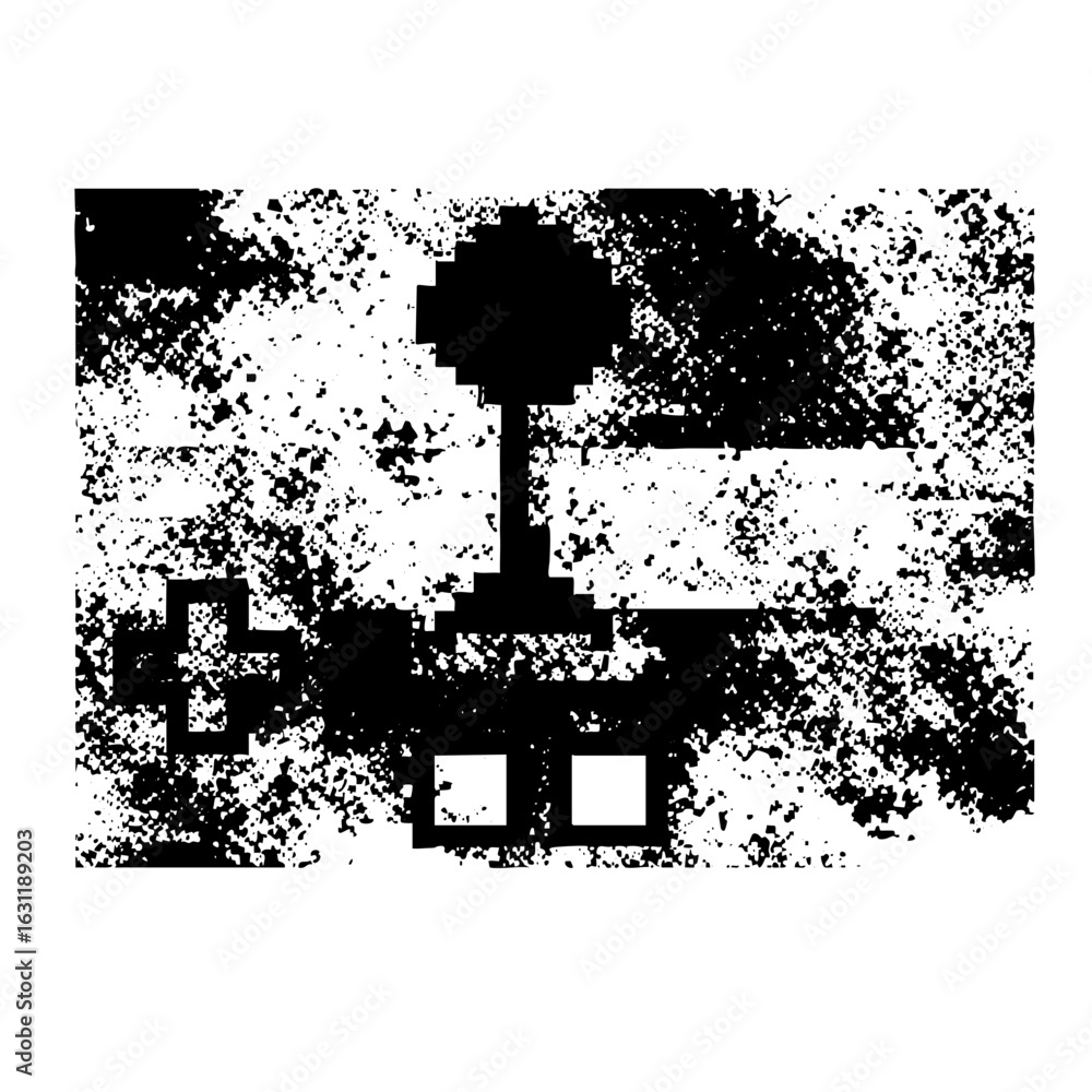 Poster vector minimalist helicopter and building with distressed texture.