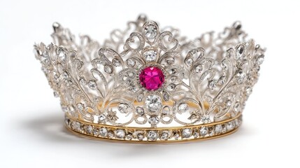 Obraz premium Silver crown tiara with pink gem jewelry headpiece luxury