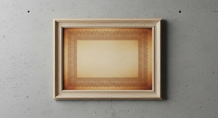 Certificate or charter design with natural wood frame on concrete wall