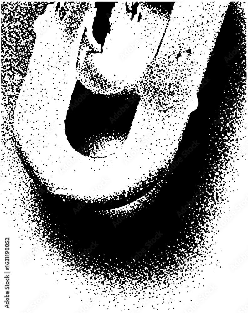 Poster vector smiling face with open mouth and detailed texture.