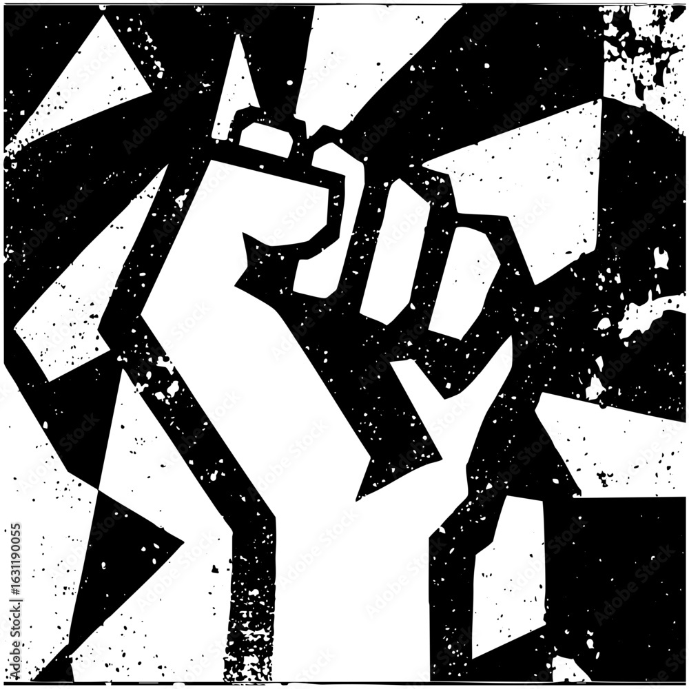 Poster vector abstract hands forming a dynamic connection with geometric shapes.