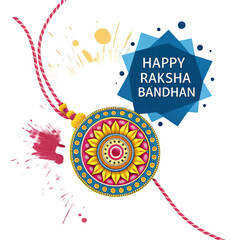 Colorful rakhi tied with thread and beads with happy raksha bandhan text isolated on transparent background