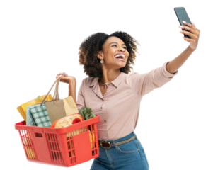 Cheerful woman shopping on Black Friday