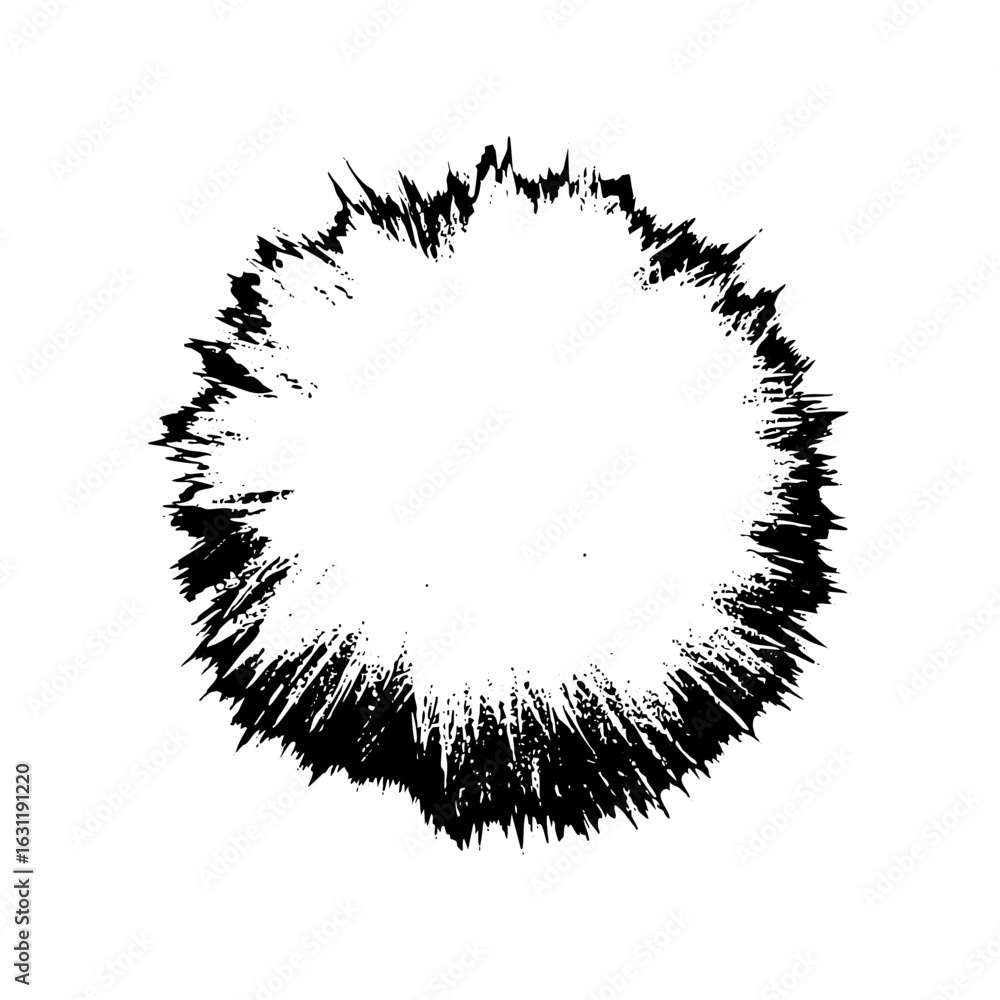 Poster vector abstract jagged circle frame with rough brushstroke texture.