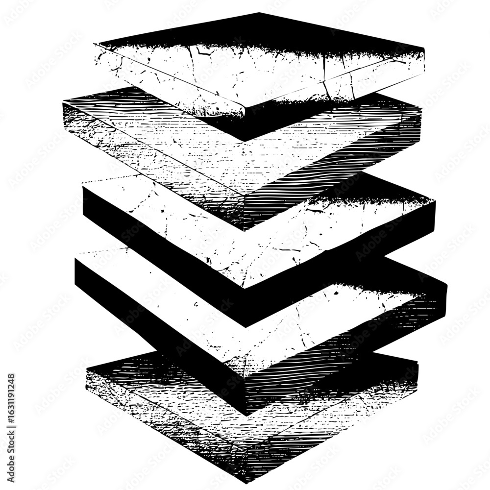 Poster Vector Stacked geometric layers create a descending abstract structure.