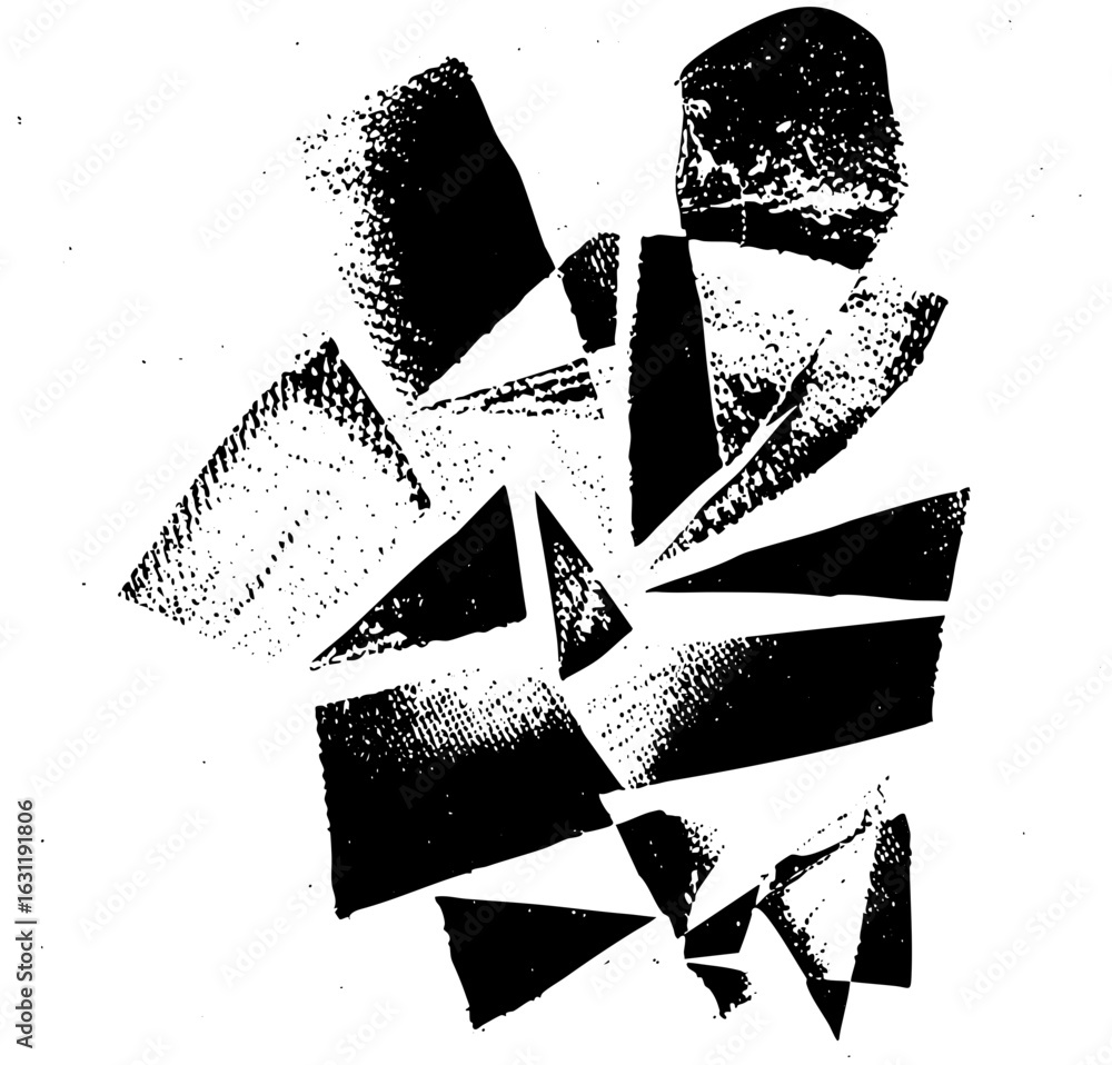 Poster vector abstract geometric figure composition with fragmented shapes.