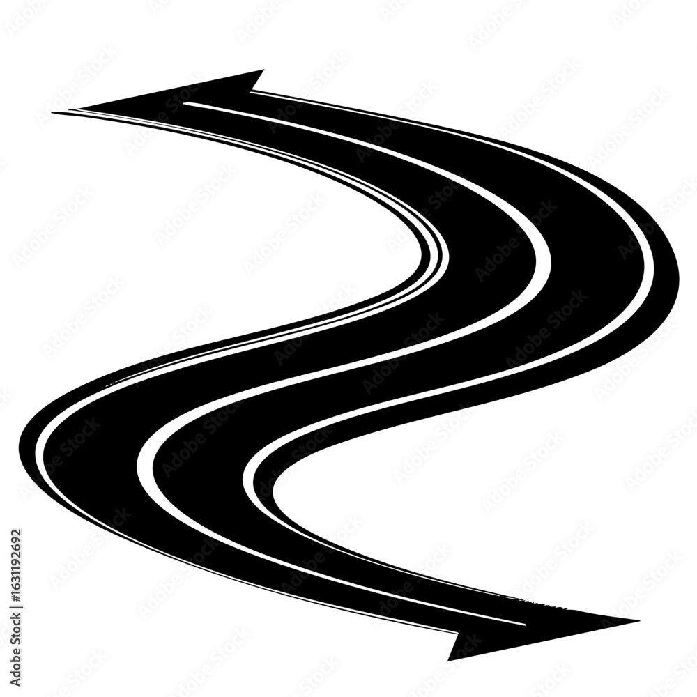 Poster Vector Dynamic black curved arrow points forward with sleek lines.