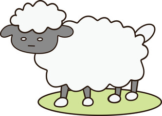 a cartoon sheep standing on a green field