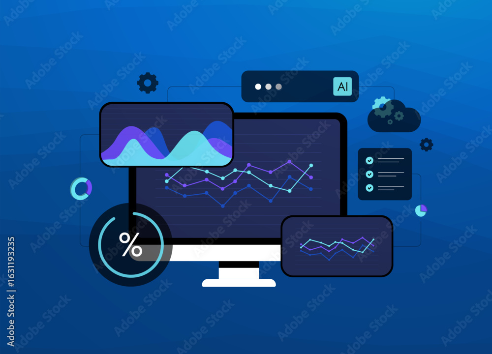 Poster ai-powered business analytics dashboard analyzing market trends and forecasting future growth. artif