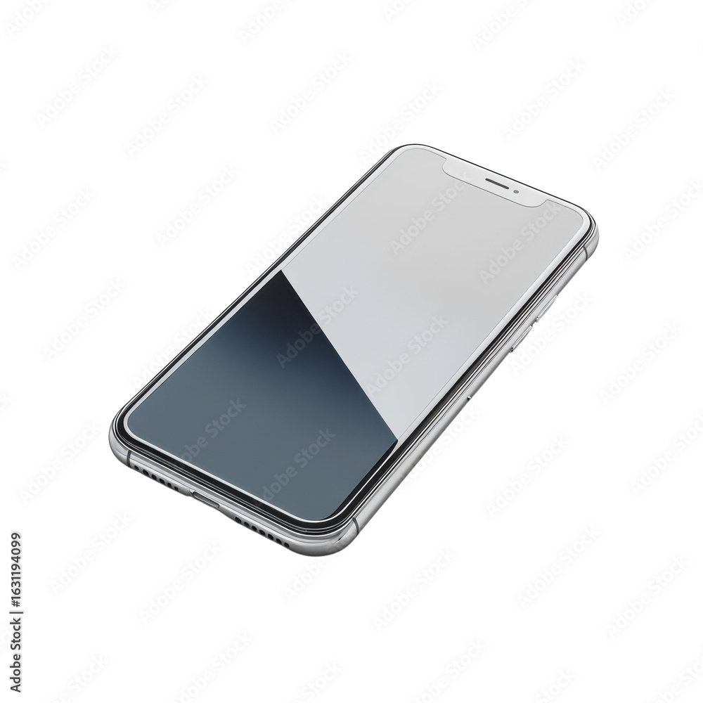Poster silver smartphone with blank screen for app presentation, mobile technology and communication, devic