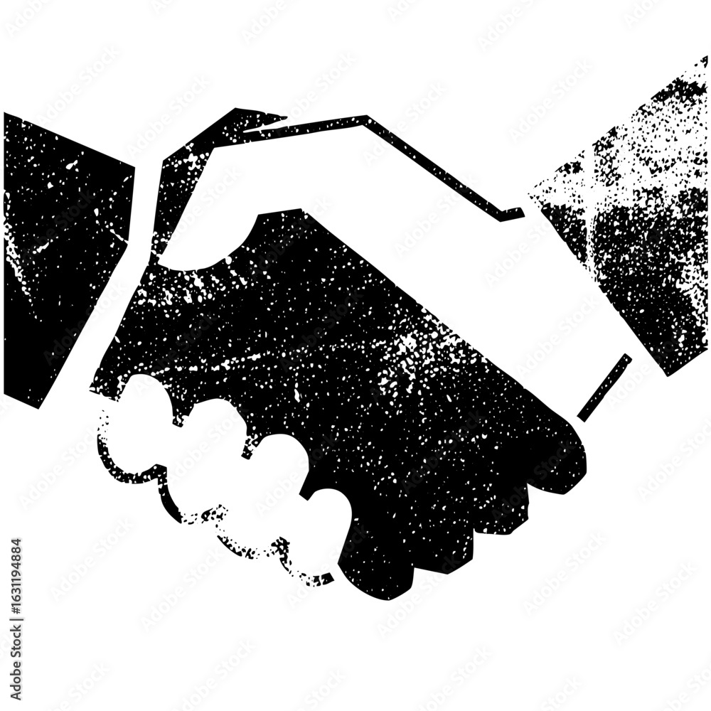 Poster Vector Distressed handshake with puzzle piece integration.