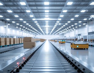 Obraz premium AI generated image of a modern automated warehouse with conveyor belts and autonomous mobile robots for logistics and order fulfillment