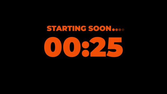Starting soon Digital countdown clock timer in 30 second to zero second. text number. Element for overlay concept. 4K footage motion video