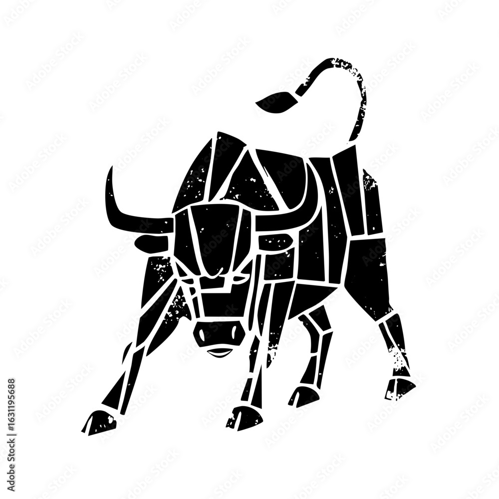 Poster vector geometric bull with sharp angles and a dynamic pose.