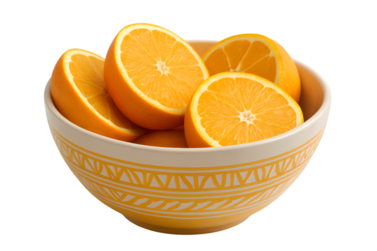 Orange slices in a yellow bowl a healthy snack or breakfast idea
