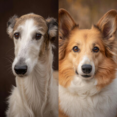 ボルゾイとコーギー