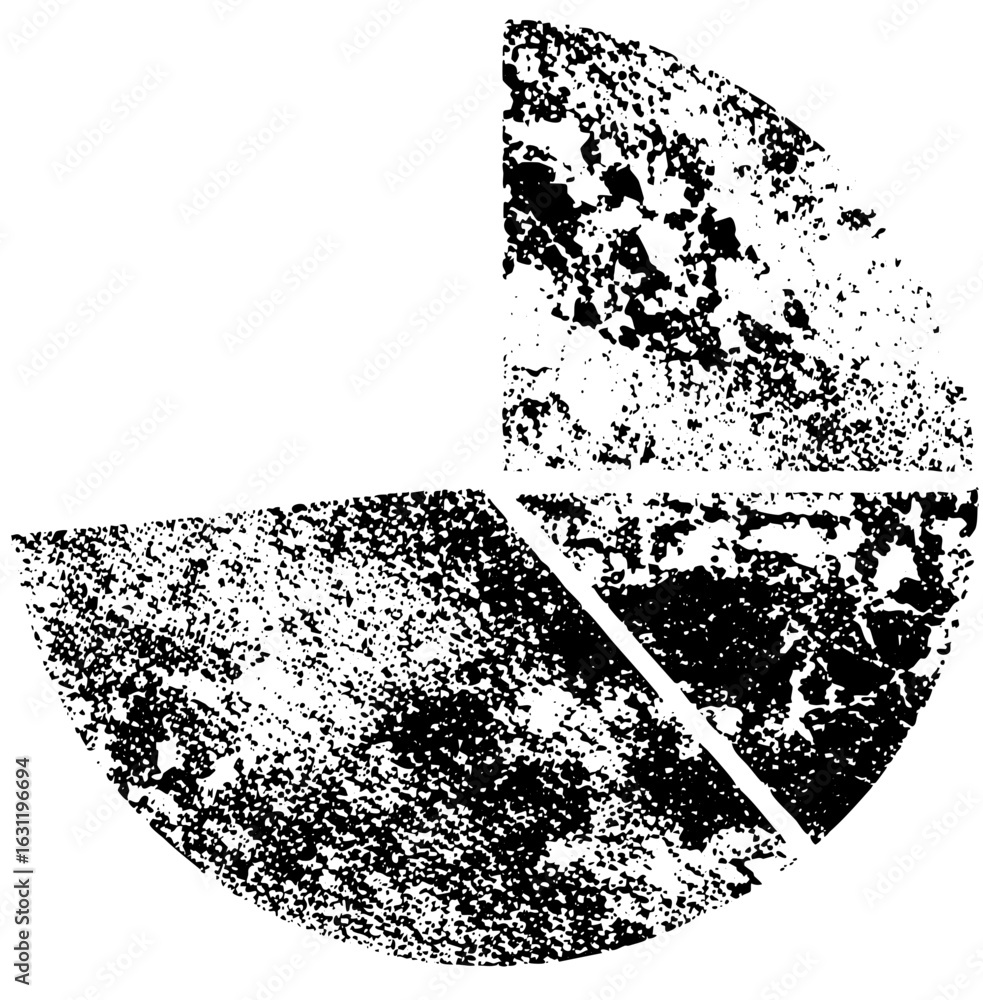 Poster vector distressed pie chart segments illustrate data analysis and incomplete information.