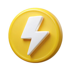 3d yellow circle with white lightning bolt isolated on transparent background