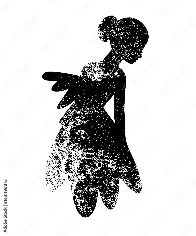 Poster vector elegant ballerina silhouette with dissolving particle effect.