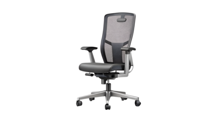 Ergonomic mesh office chair with adjustable lumbar support, isolated on transparent background