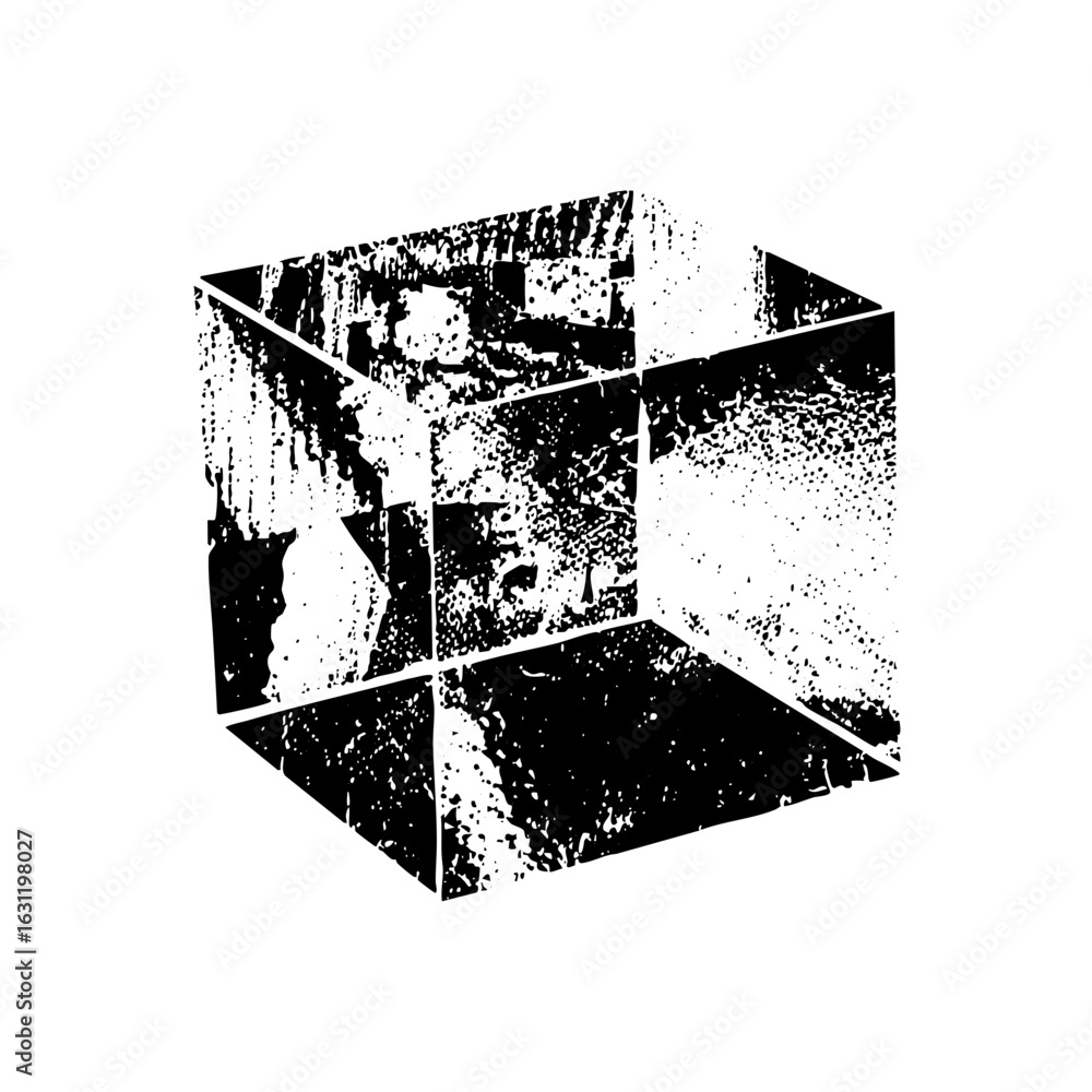 Poster Vector Abstract geometric cube with distressed texture.