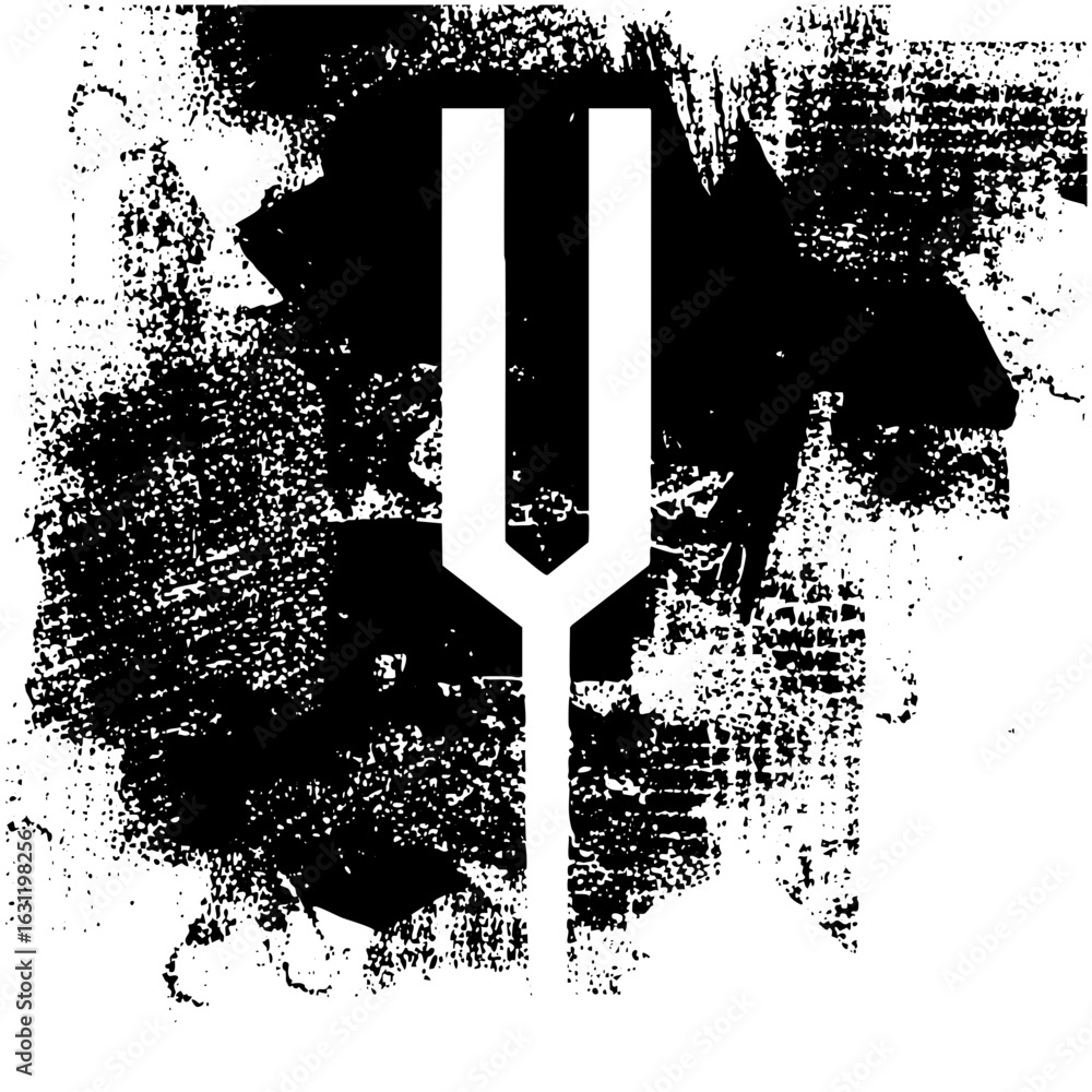 Poster vector abstract tuning fork symbol with distressed texture.