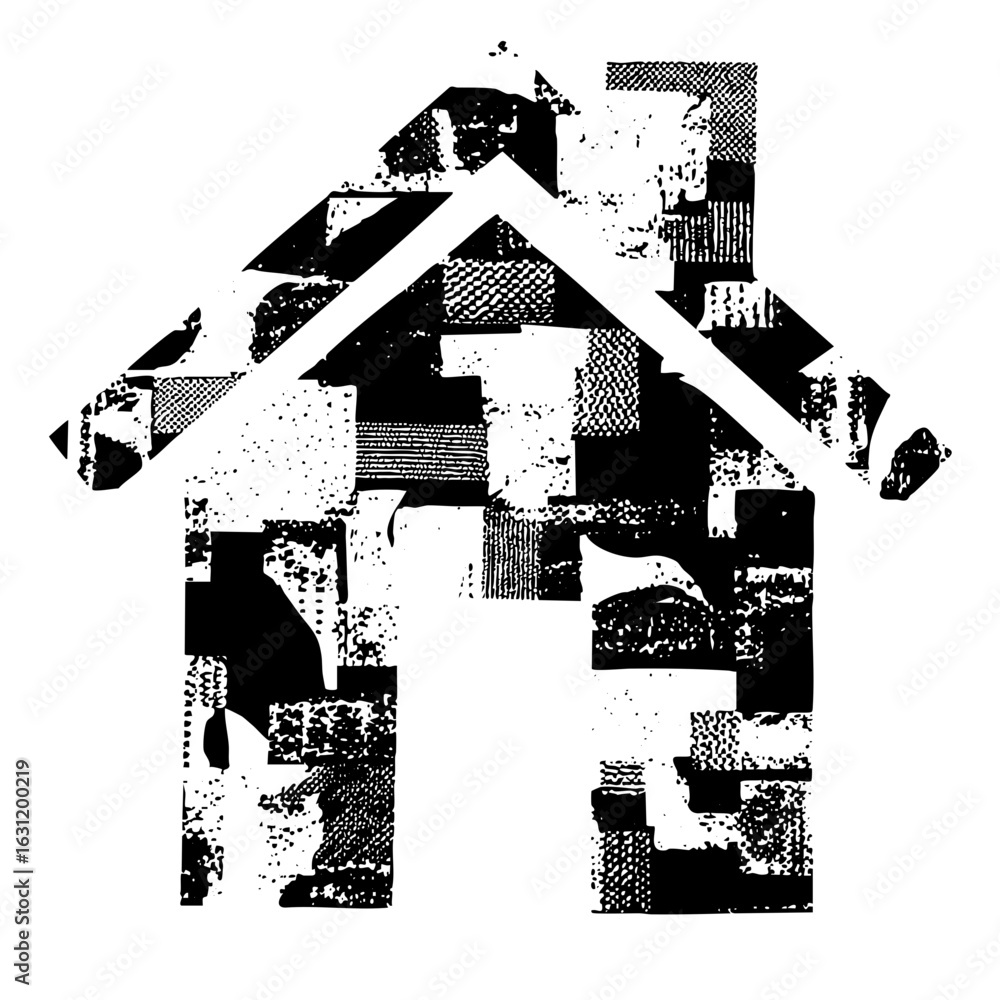 Poster vector abstract house with fragmented geometric shapes.