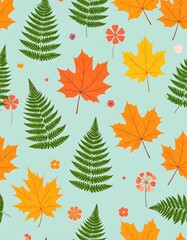 Autumn leaves and ferns pattern (1)