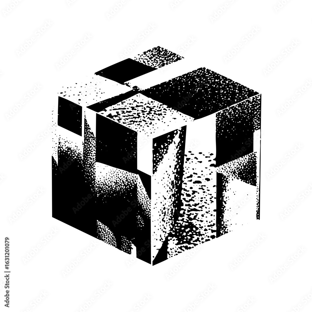 Poster vector abstract geometric composition of fragmented cubes.
