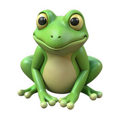 Fototapeta premium Cute cartoon frog sitting and looking forward isolated on transparent background