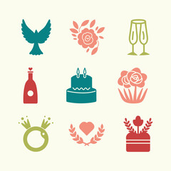 Wedding Vector Elements Bundle, Romantic Wedding Graphics Collection, Love and Wedding Vector Icons and Elements