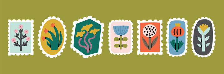 Doodle Flower Postage Stamp. Cute Floral Mail Postcard. Vector Illustration