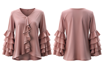 Elegant dusty rose ruffled sleeve blouse for a chic, feminine look perfect for any occasion