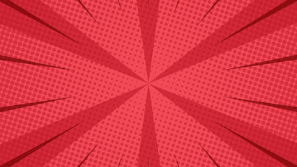 Red comic background with halftone and sun rays. Suitable for comics, prints, posters, etc.