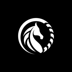 Obraz premium Minimal horse logo vector in black and white. Great for equestrian fashion, racing stables, vintage western labels, and bold branding.