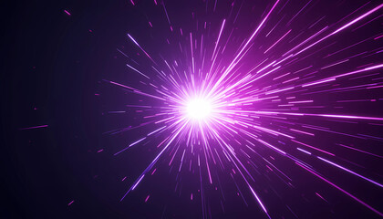 Fototapeta premium Abstract purple light streaks radiating from a central bright point in dark space background