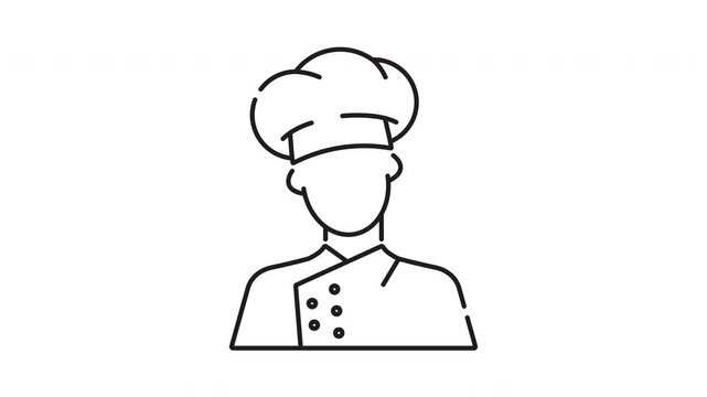 Chef line animation. Faceless line art of a chef in a hat, perfect for culinary themes, restaurant menus, recipe cards, and kitchen decor.