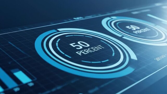 Futuristic Data Visualization: 50% Progress, Dynamic Charts & Graphs