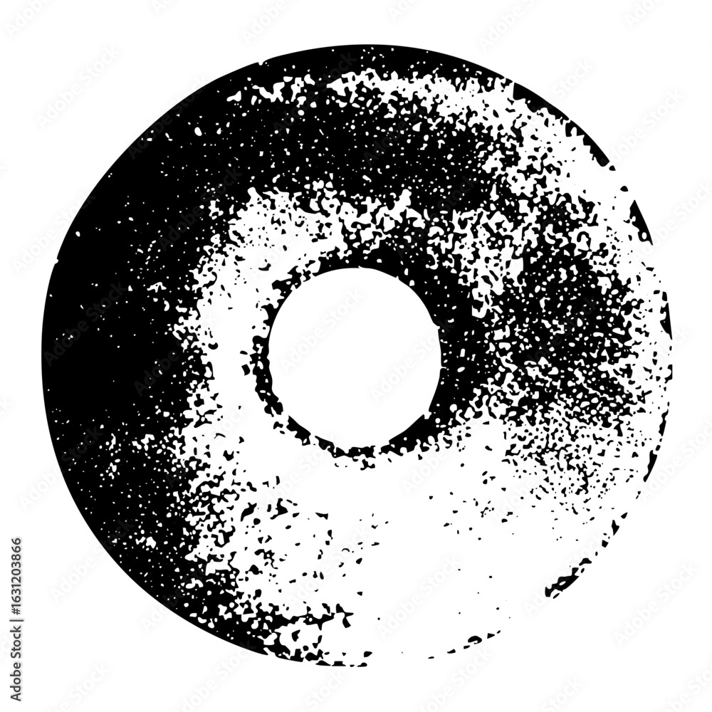 Poster vector abstract distressed circular with central void.