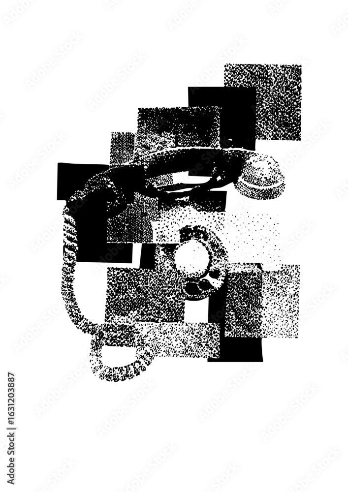 Poster vector abstract robotic head with fragmented shapes.