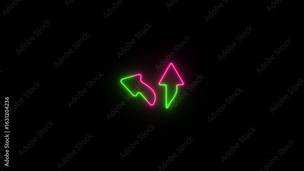 Poster left and up direction neon arrow sign animation. arrow points to left and up.