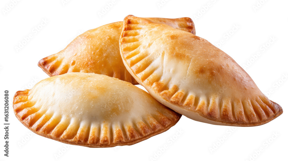 Poster baked empanada isolated on transparent background with golden crust and delicious filling visible in