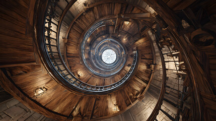 Exploring the Timeless Elegance of a Circular Staircase within a Tower: Architectural Marvels and Spiraling Landscapes in Stunning Vistas and Historical Context