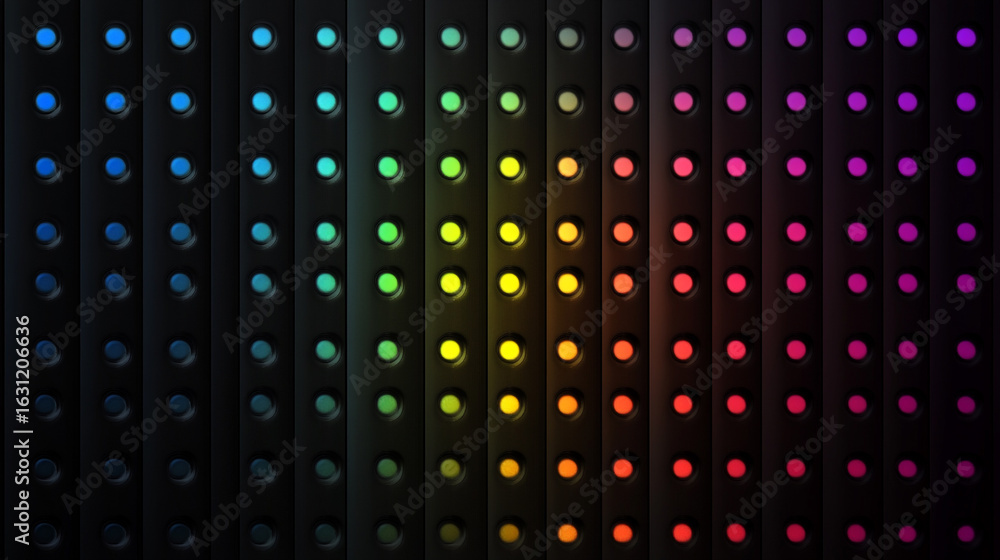 Poster colorful circular lights in vertical rows showing a rainbow gradient